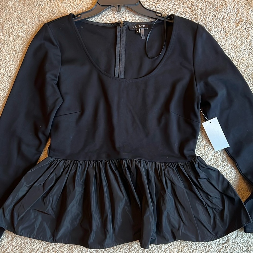 1. State black long sleeve peplum top blouse shirt size medium
